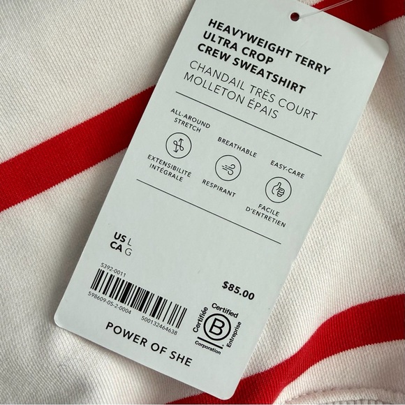 NWT Athleta Heavyweight Terry Ultra Crop Crew Sweatshirt White Red Size L - Picture 8 of 11
